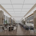 Modern Restaurant Interior With Wooden Decor Hanging Pendant Lights Dining Tables And Warm Lighting