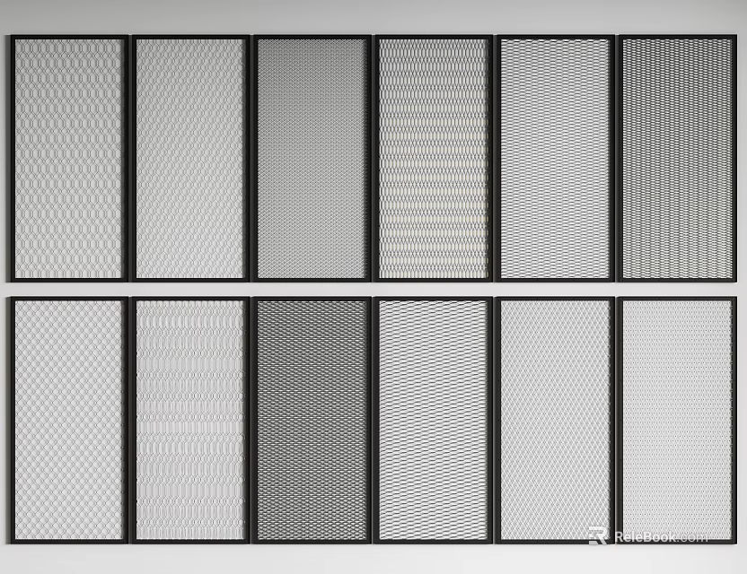 Modern Room Divider Designs With Various Grid Patterns And Textured Panels 3d model