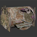 Rusted Metal Pipe Structure With Circular Opening And Internal Metal Grilles