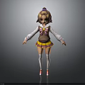 3D Character Model Featuring Short Hair Bow White Long Sleeve Top Yellow Skirt Red Shoes