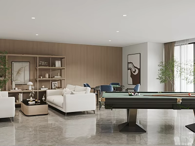 Modern Recreational Room Interior With Sofa And Billiard Table 3d model