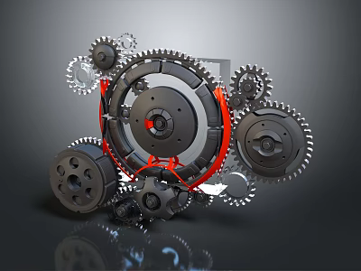 Industrial Grade Mechanical Hardware Tools With Metal Gears And Red Accent Components 3d model