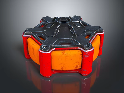 Heavy Duty Industrial Mechanical Equipment Featuring Red Frame Orange Modules And Hexagonal Black Metal Structure 3d model