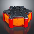 Heavy Duty Industrial Mechanical Equipment Featuring Red Frame Orange Modules And Hexagonal Black Metal Structure