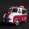Red And White Ice Cream Truck With Decorative Lights And Open Side Door For Selling