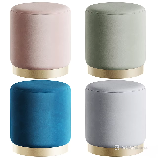 Modern Velvet Upholstered Stools With Gold Base In Multiple Colors 3d model 