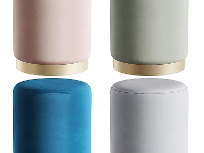Modern Velvet Upholstered Stools With Gold Base In Multiple Colors 3d model