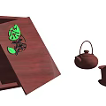 Wooden Tea Set With Leaf Pattern Tray Teapot And Covered Teacup