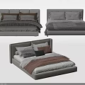Modern Upholstered Double Bed Design With Neutral Tones Pillows And Throws 3d model