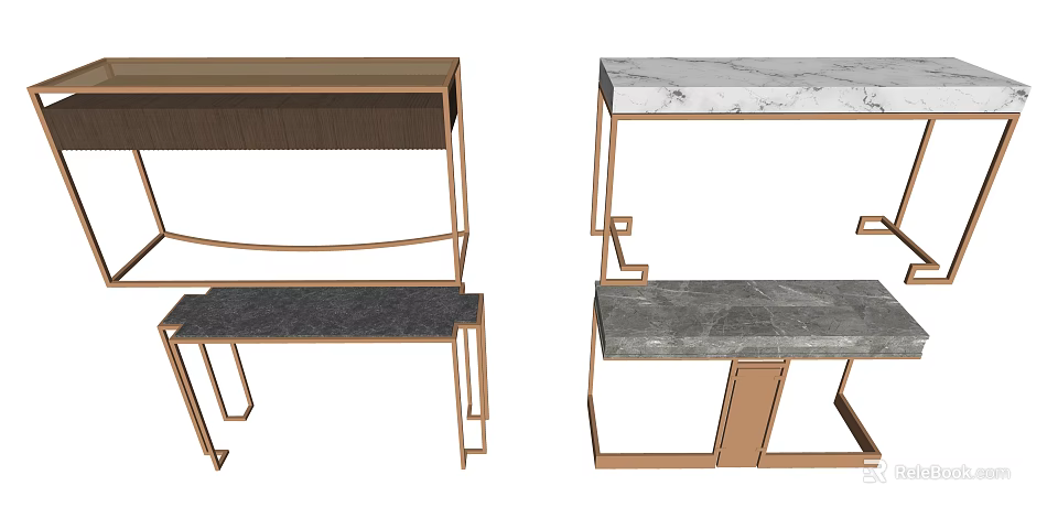 Modern Console Table Design With Marble Top And Metal Frame Structure 3d model