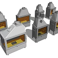 Various Fireplace Models With Metal Frames Brick Interiors And Chimney Structures