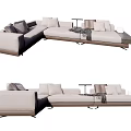 Modern Beige Sectional Sofa With Cushions Side Table And Throw Blanket 3d model