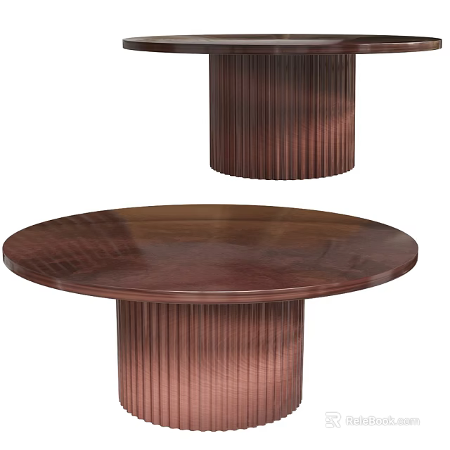 Round Wooden Dining Table With Fluted Pedestal Base And Smooth Polished Surface 3d model 