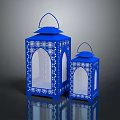 Blue Decorative Lanterns With Laser Cut Patterns In Two Sizes For Home Decor