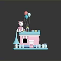 Adorable Pink Cake House With Cat Doll Balloons And White Fence