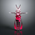 Anime Character Model With Red Outfit Rabbit Ears Pink Hair And Outstretched Arms