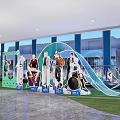 Anime Character Cutouts Photo Check In Spot With Modern Building And Green Blue Decorations
