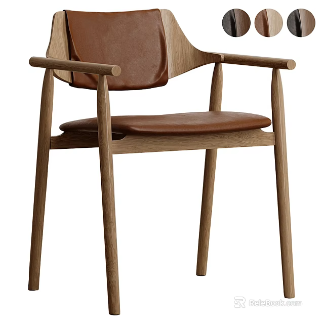 Modern Single Chair With Wooden Frame Brown Leather Upholstery And Armrests 3d model 