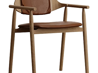 Modern Single Chair With Wooden Frame Brown Leather Upholstery And Armrests 3d model