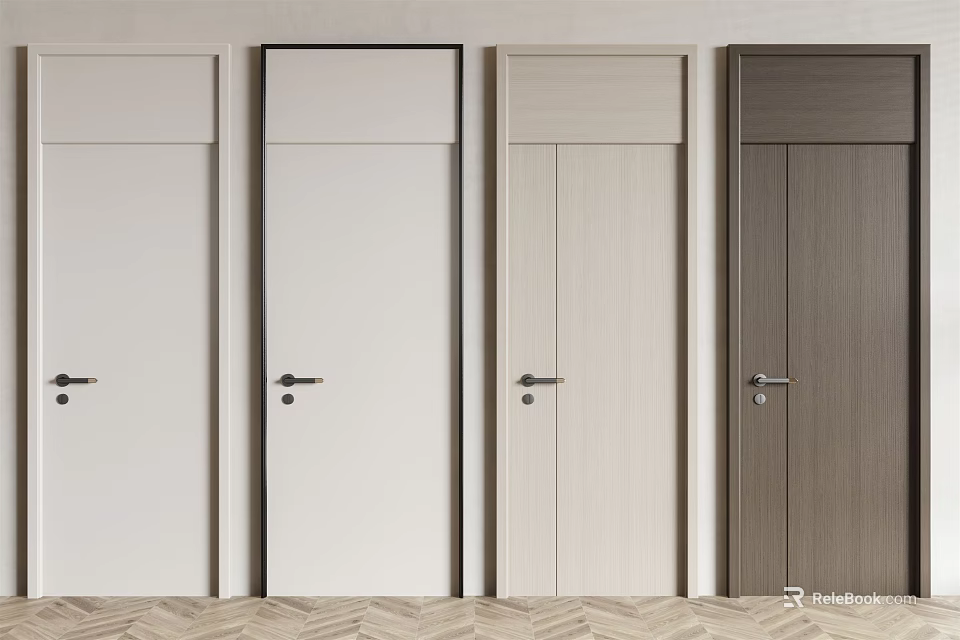 Modern Hinged Doors with Various Colors and Wood Texture for Interior Spaces 3d model 