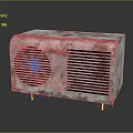 Rusted Electronic Appliance With Circular Fan Grille Striped Heat Dissipation Grille Rectangular Design Bottom Supports
