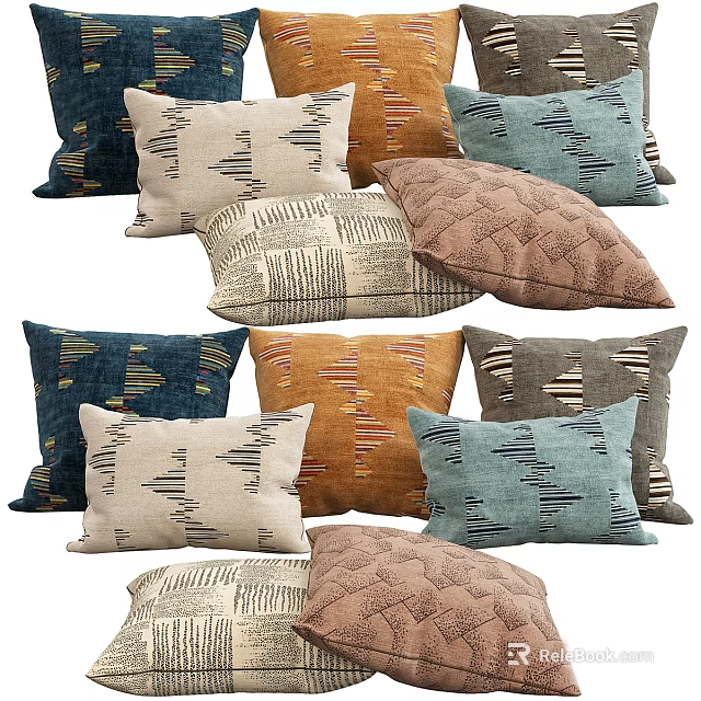 Colorful Soft Throw Pillows With Various Textured Patterns For Home Decor 3d model 