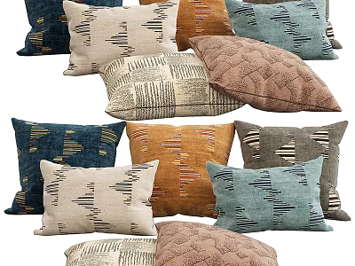 Colorful Soft Throw Pillows With Various Textured Patterns For Home Decor 3d model