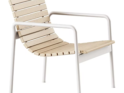 Modern Leisure Chair With Wooden Slat Seat Backrest And White Metal Frame 3d model