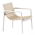 Modern Leisure Chair With Wooden Slat Seat Backrest And White Metal Frame