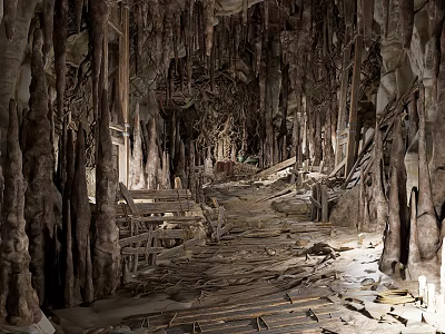 Ancient European Architecture Cave Like Structure With Stalactites And Wooden Remnants 3d model