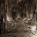 Ancient European Architecture Cave Like Structure With Stalactites And Wooden Remnants