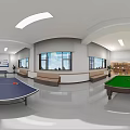 Contemporary Lounge Area Interior With White Walls Wooden Doors And Blue Info Panels