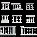 Elegant White Decorative Railing Collection With Multiple Baluster And Panel Styles 3d model