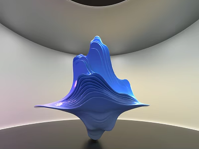 Blue Abstract Sculptural Ornament Set with Wavy Curved Design on Modern Arched Backdrop 3d model