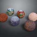 Stunning Space Landscape With Multiple Colorful Planets And Diverse Surface Textures
