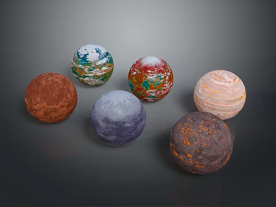Stunning Space Landscape With Multiple Colorful Planets And Diverse Surface Textures 3d model