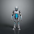 Futuristic White And Blue Mechanical Humanoid Robot With Glowing Core Design