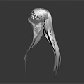 Human Head Model With Long White Flowy Hair And Dark Background Reflection 3d model