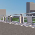 Modern Roadside Railings With Metal And Stone Design And Building Grass Background