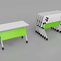 Folding Conference Tables With White Tabletop Green Legs And Stackable Wheels 3d model