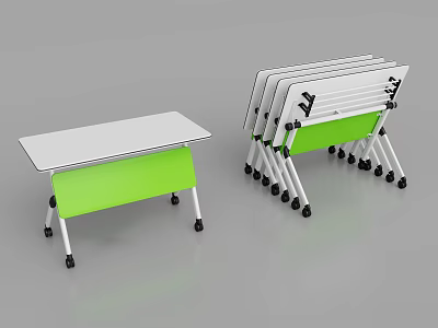 Folding Conference Tables With White Tabletop Green Legs And Stackable Wheels 3d model