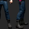 Game Movie Character With Red Helmet Black Jacket Blue Pants And Multiple Angles