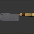 Traditional Kitchen Knife With Metal Blade Wooden Handle And Golden Decoration