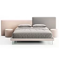 Modern Double Bed with Upholstered Headboard White Sheets Plaid Blanket Gray Comforter and Side Table 3d model