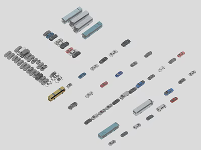 Various Colored Car Models Collection In 3D Render Display Arrangement Setup 3d model