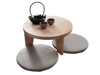 Coffee Table Side Table Low Table Round Table Tea Table Teapot Tea Set Futon Cushion 3d model