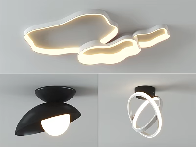 Modern Ceiling Lights with Creative Cloud Shaped Black and Ring Designs for Home Interior Decoration 3d model