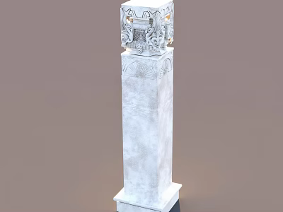 White Classical Stone Column With Intricate Carved Ornate Details And Pedestal Base 3d model