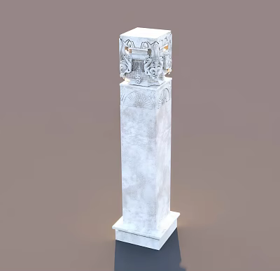 White Classical Stone Column With Intricate Carved Ornate Details And Pedestal Base 3d model