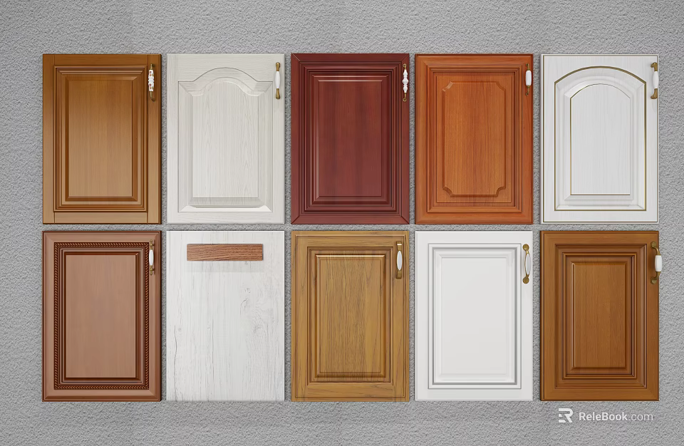 Kitchen Cabinet Doors With Various Colors And Different Design Styles 3d model 